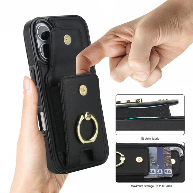For iPhone 17 Elastic Card Bag Ring Holder Phone Case