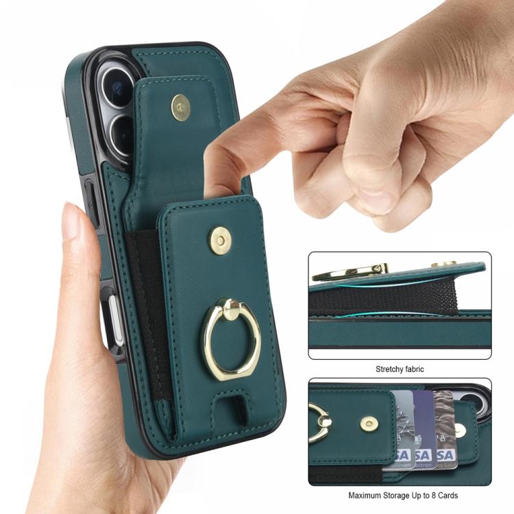For iPhone 17 Elastic Card Bag Ring Holder Phone Case