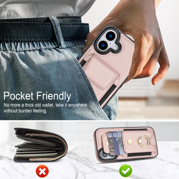 For iPhone 17 Elastic Card Bag Ring Holder Phone Case