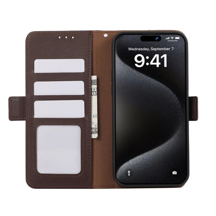 For iPhone 17 Pro ABEEL Side-Magnetic Litchi Pattern Leather RFID Phone Case