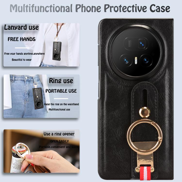 For Honor Magic V5 Wristband Leather Back Phone Case
