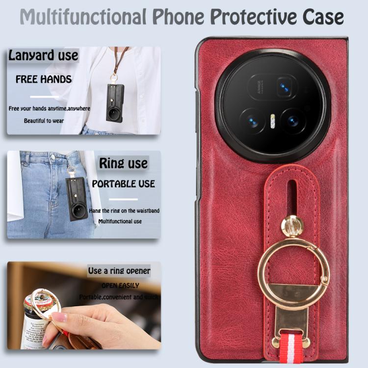 For Honor Magic V5 Wristband Leather Back Phone Case