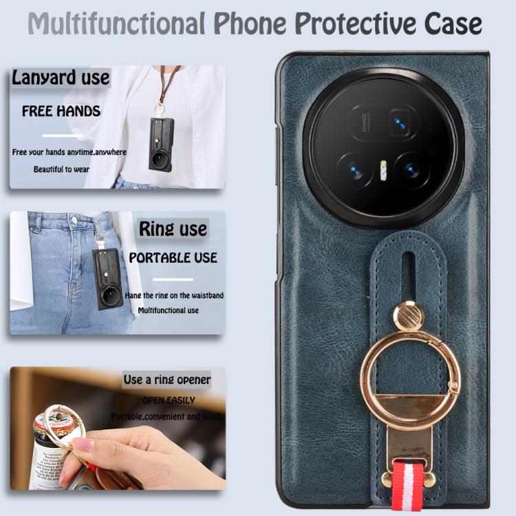 For Honor Magic V5 Wristband Leather Back Phone Case