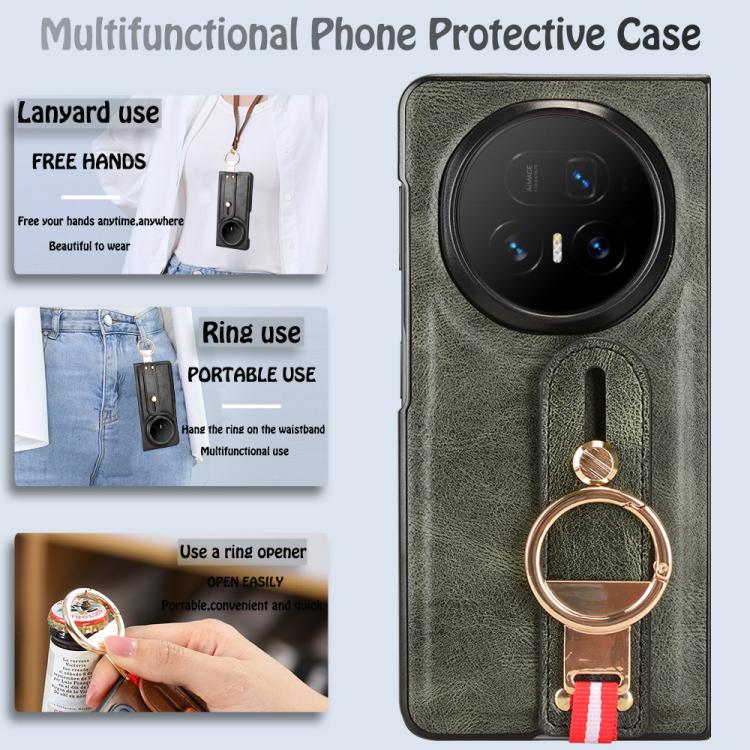For Honor Magic V5 Wristband Leather Back Phone Case