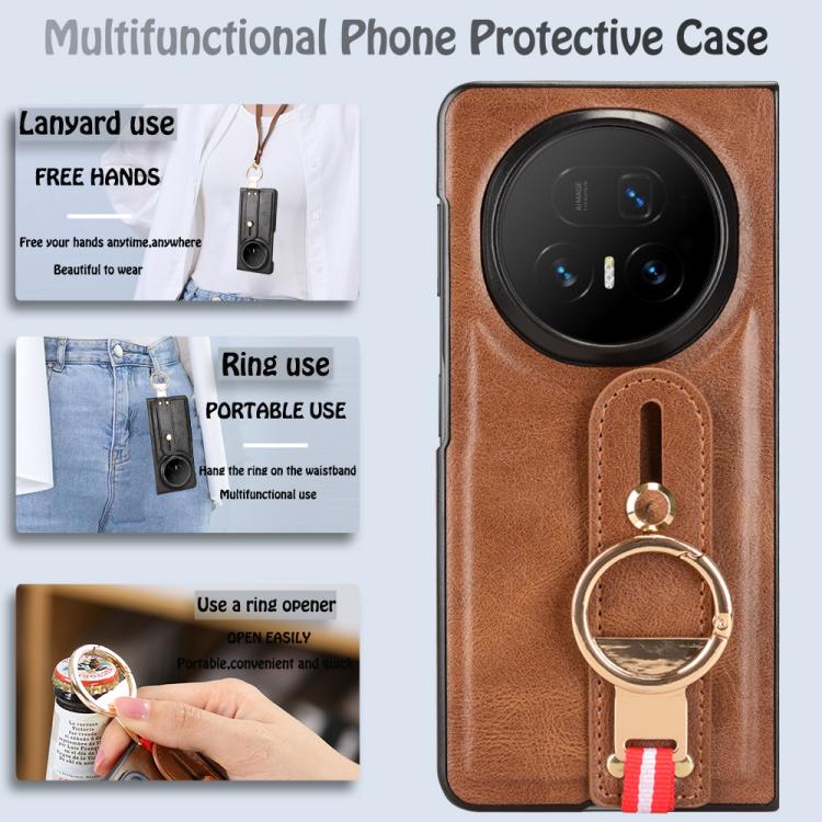 For Honor Magic V5 Wristband Leather Back Phone Case