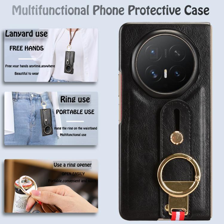 For Honor Magic V6 Wristband Leather Back Phone Case