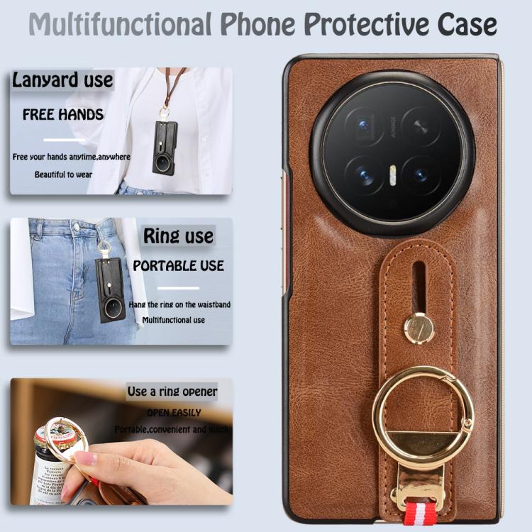 For Honor Magic V6 Wristband Leather Back Phone Case