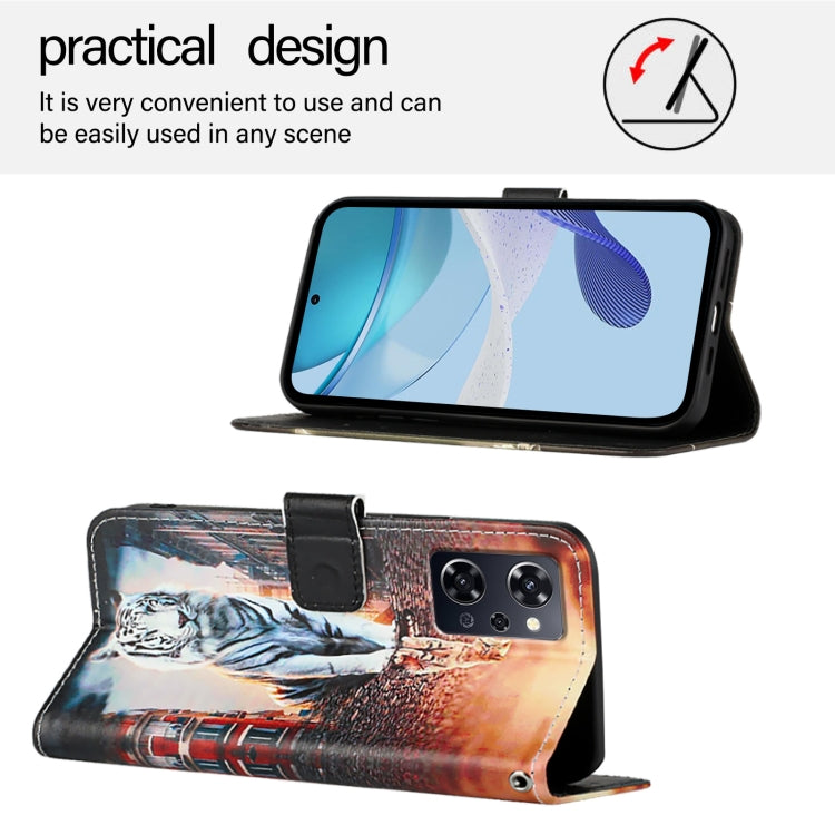 For OPPO Reno9 A JP Version Colored Drawing Pattern Plain Weave Leather Phone Case