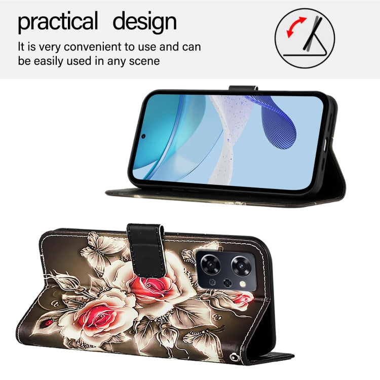 For OPPO Reno9 A JP Version Colored Drawing Pattern Plain Weave Leather Phone Case