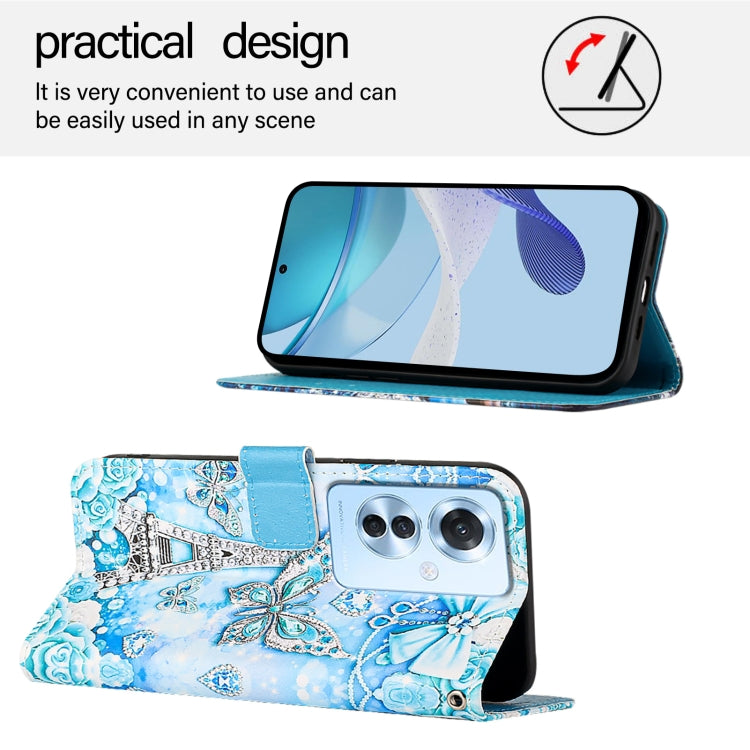 For OPPO Reno 11F 5G Global Colored Drawing Pattern Plain Weave Leather Phone Case