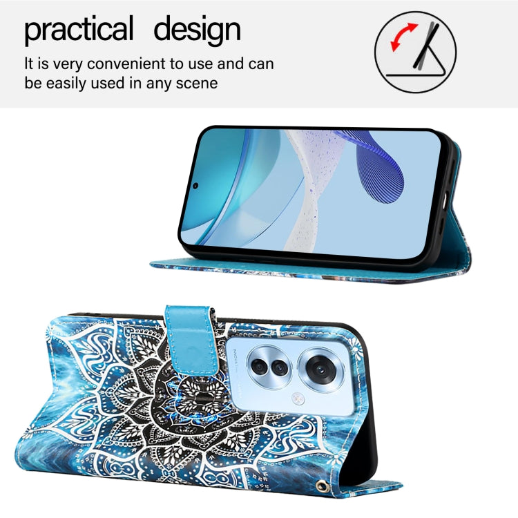 For OPPO Reno 11F 5G Global Colored Drawing Pattern Plain Weave Leather Phone Case
