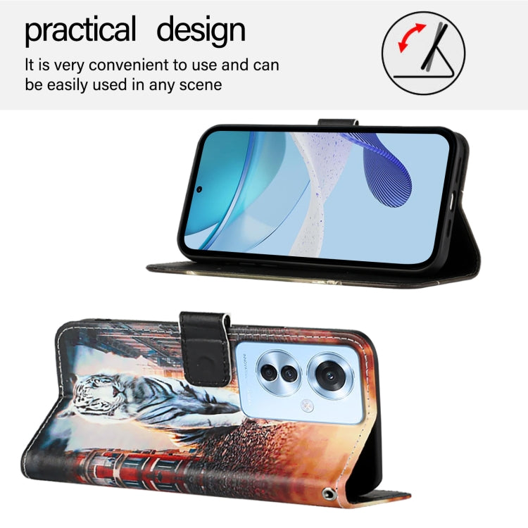 For OPPO Reno 11F 5G Global Colored Drawing Pattern Plain Weave Leather Phone Case
