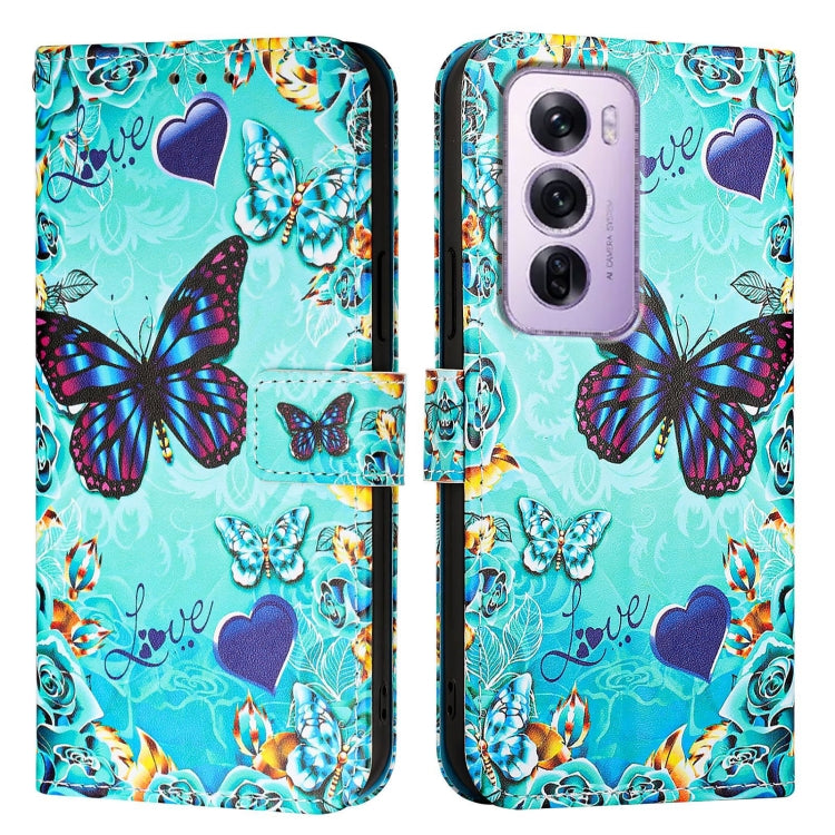 For OPPO Reno12 Pro Global Colored Drawing Pattern Plain Weave Leather Phone Case