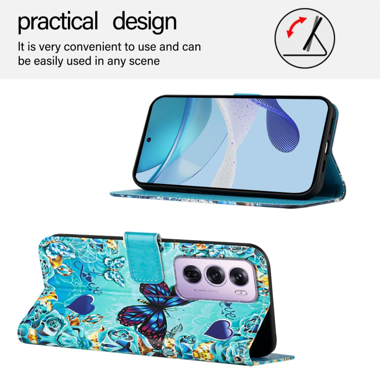 For OPPO Reno12 Pro Global Colored Drawing Pattern Plain Weave Leather Phone Case