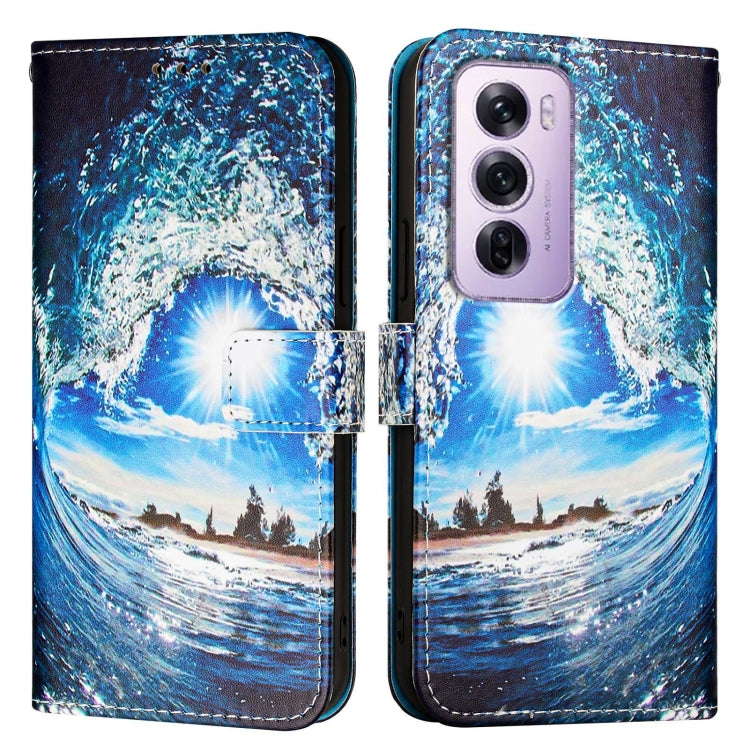 For OPPO Reno12 Pro Global Colored Drawing Pattern Plain Weave Leather Phone Case