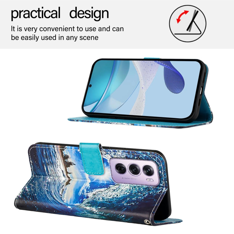 For OPPO Reno12 Pro Global Colored Drawing Pattern Plain Weave Leather Phone Case