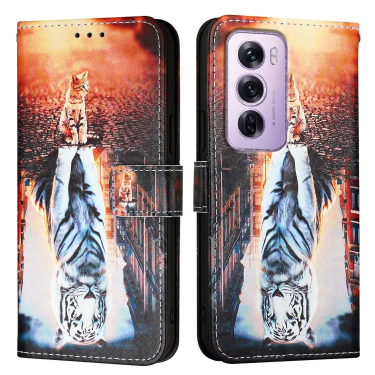 For OPPO Reno12 Pro Global Colored Drawing Pattern Plain Weave Leather Phone Case