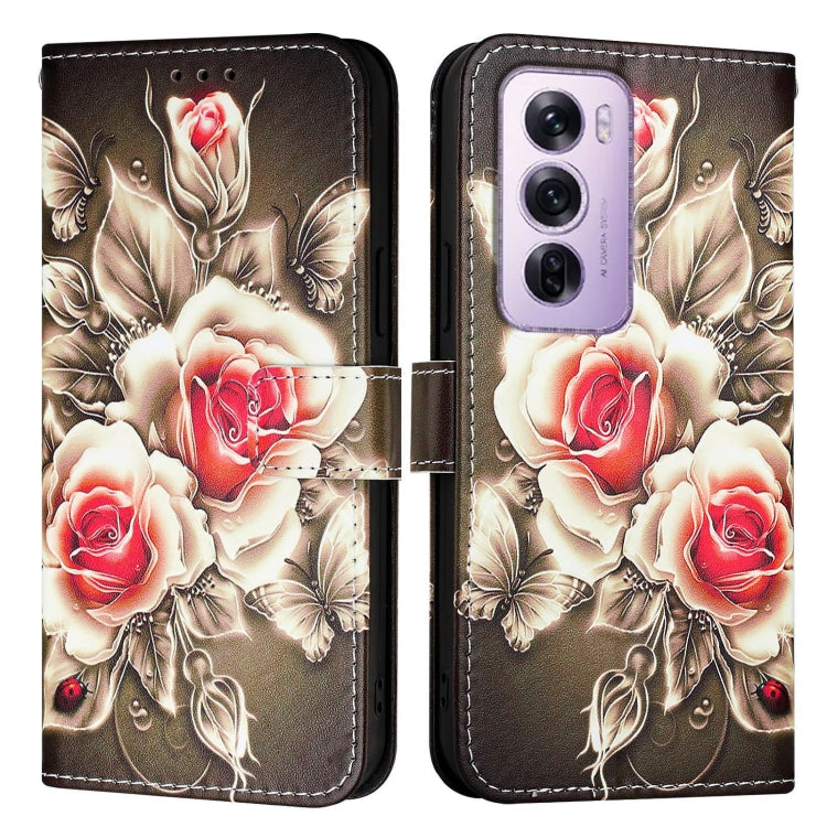 For OPPO Reno12 Pro Global Colored Drawing Pattern Plain Weave Leather Phone Case