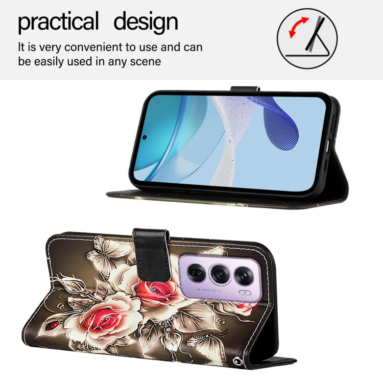 For OPPO Reno12 Pro Global Colored Drawing Pattern Plain Weave Leather Phone Case