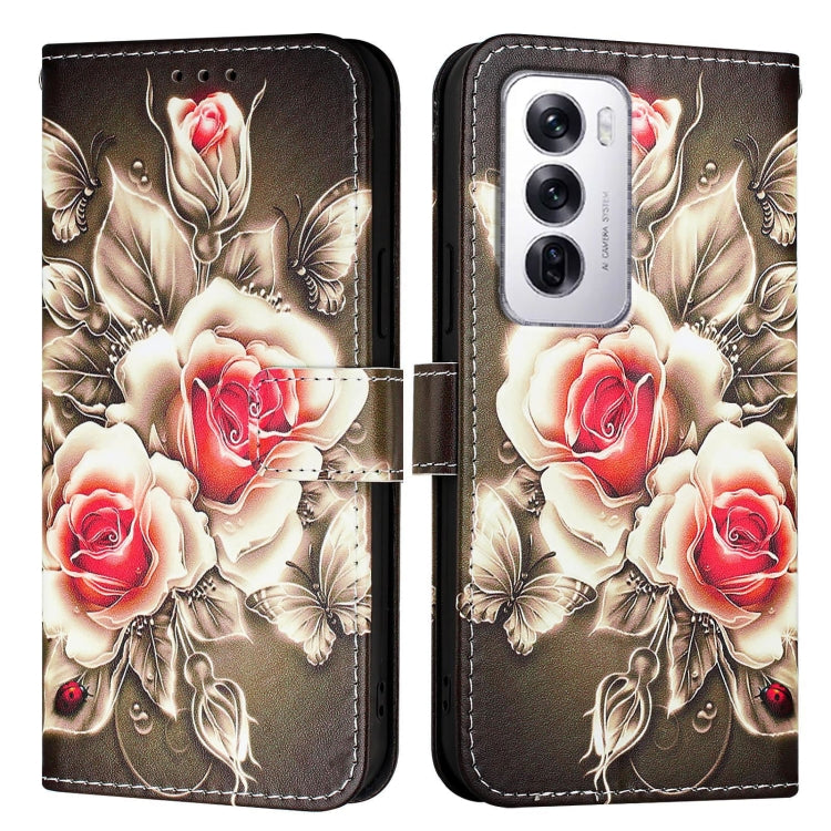 For OPPO Reno12 Global Colored Drawing Pattern Plain Weave Leather Phone Case