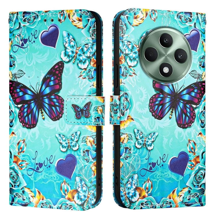 For OPPO Reno12 F Global Colored Drawing Pattern Plain Weave Leather Phone Case
