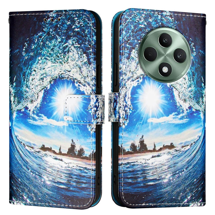 For OPPO Reno12 F Global Colored Drawing Pattern Plain Weave Leather Phone Case