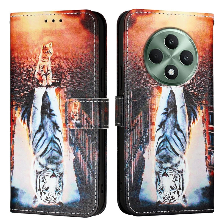 For OPPO Reno12 F Global Colored Drawing Pattern Plain Weave Leather Phone Case