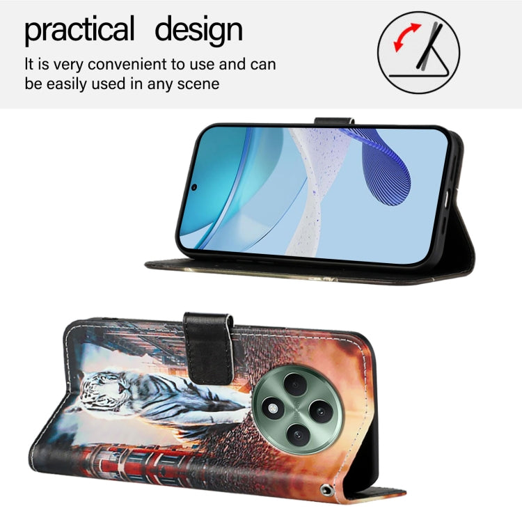 For OPPO Reno12 F Global Colored Drawing Pattern Plain Weave Leather Phone Case