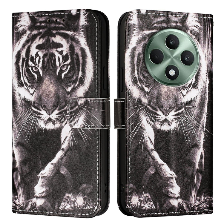 For OPPO Reno12 F Global Colored Drawing Pattern Plain Weave Leather Phone Case