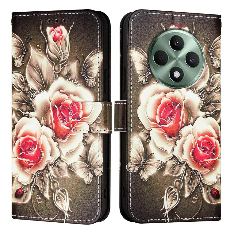 For OPPO Reno12 F Global Colored Drawing Pattern Plain Weave Leather Phone Case