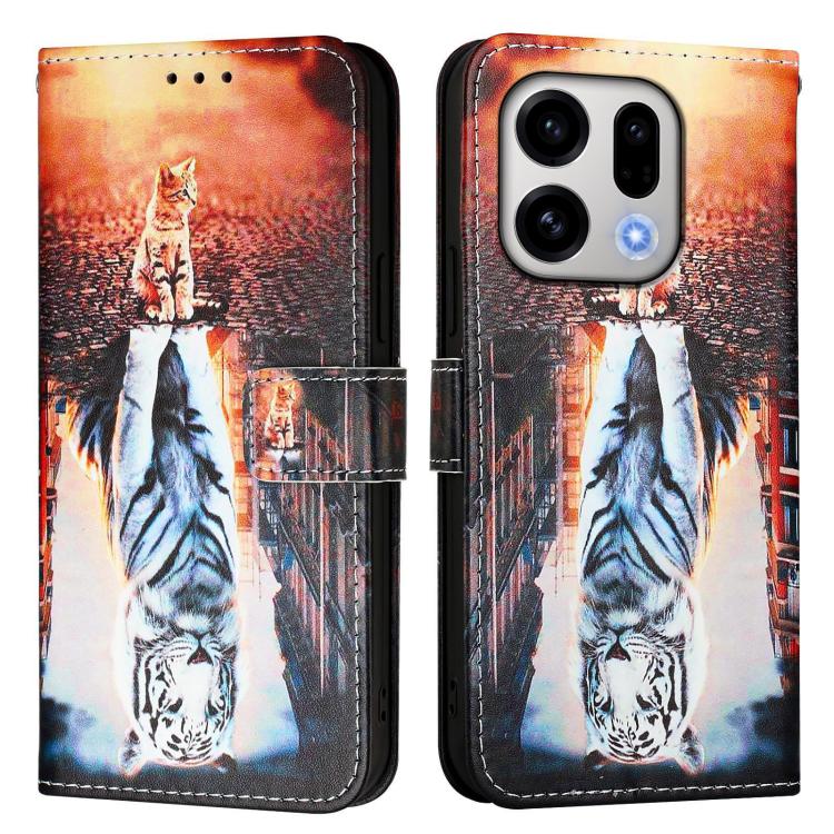 For OPPO Find X9 Colored Drawing Pattern Plain Weave Leather Phone Case