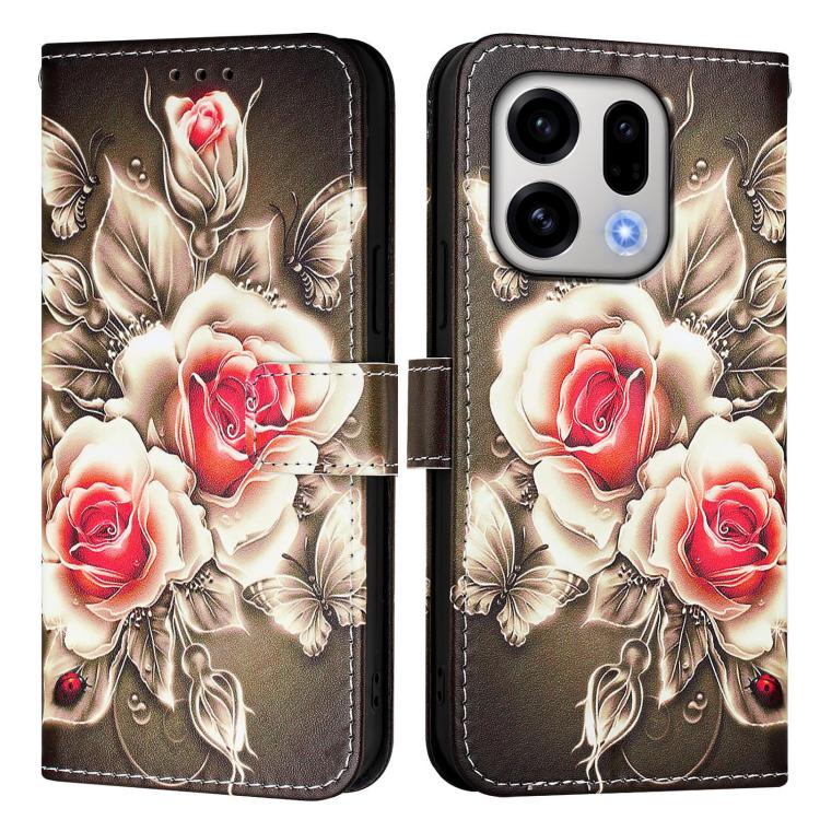 For OPPO Find X9 Colored Drawing Pattern Plain Weave Leather Phone Case