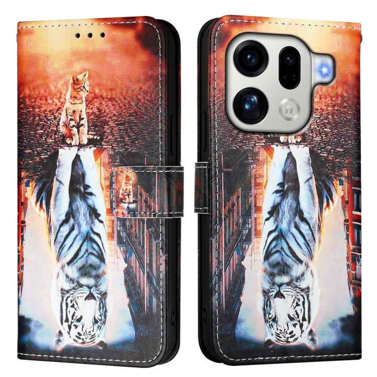 For OPPO Find X9 Pro Colored Drawing Pattern Plain Weave Leather Phone Case
