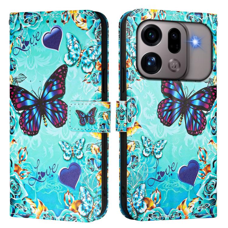 For OPPO Find X9s Pro Colored Drawing Pattern Plain Weave Leather Phone Case
