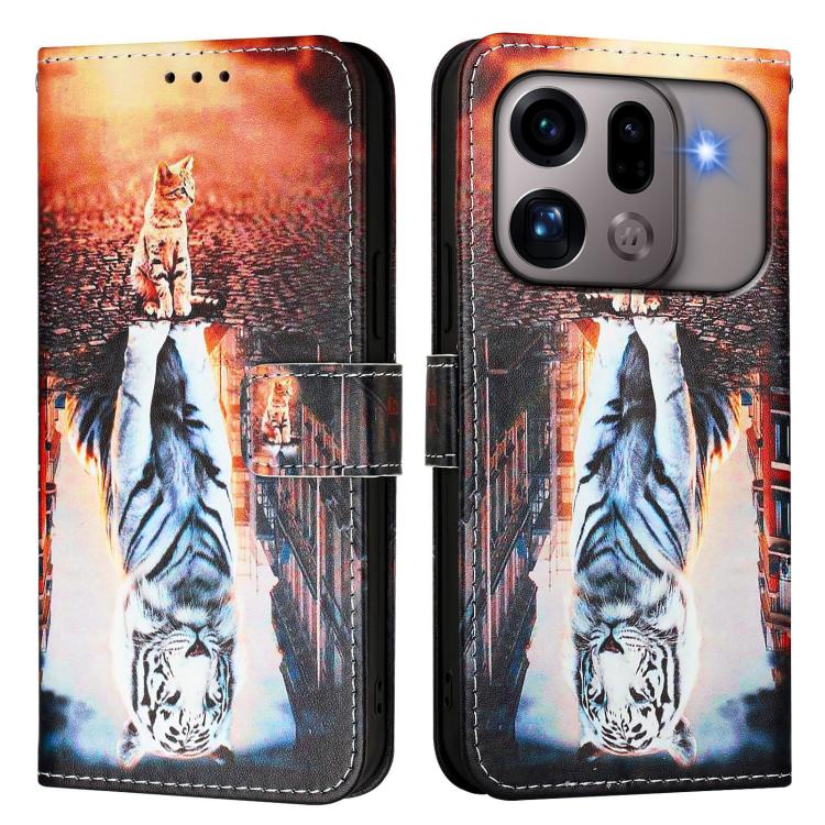 For OPPO Find X9s Pro Colored Drawing Pattern Plain Weave Leather Phone Case