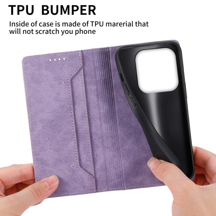 For Redmi Note 14 4G 163.25mm Global Business Solid Color Magnetic RFID Leather Phone Case