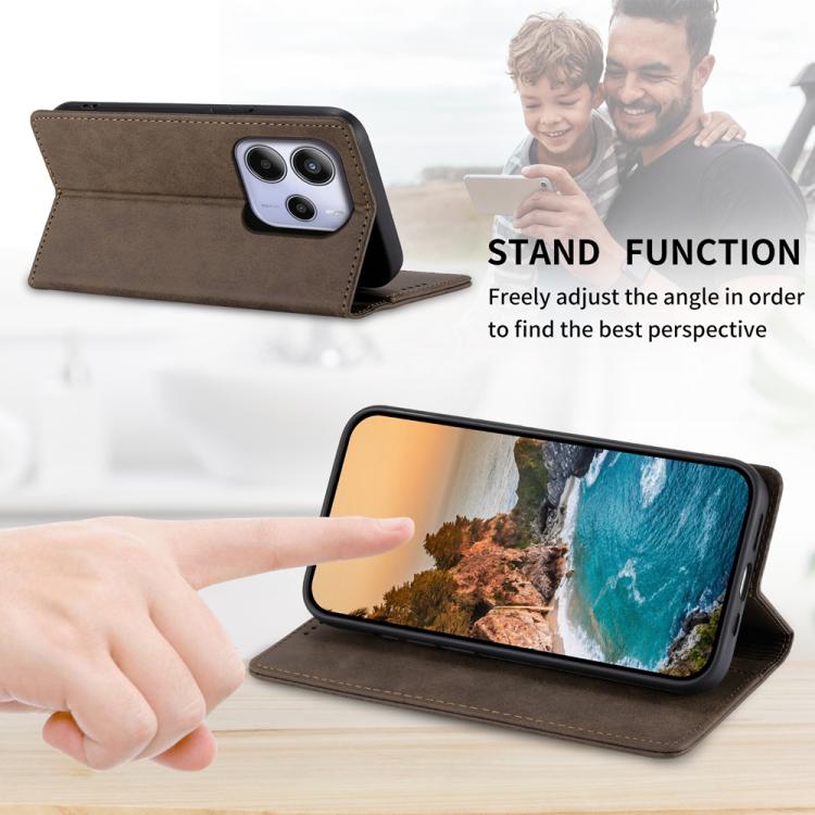 For Redmi Note 14 4G 164.84mm Business Solid Color Magnetic RFID Leather Phone Case