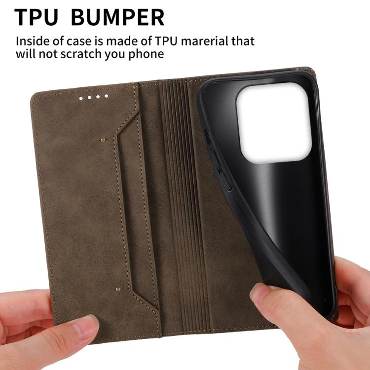 For Redmi Note 14 4G 164.84mm Business Solid Color Magnetic RFID Leather Phone Case