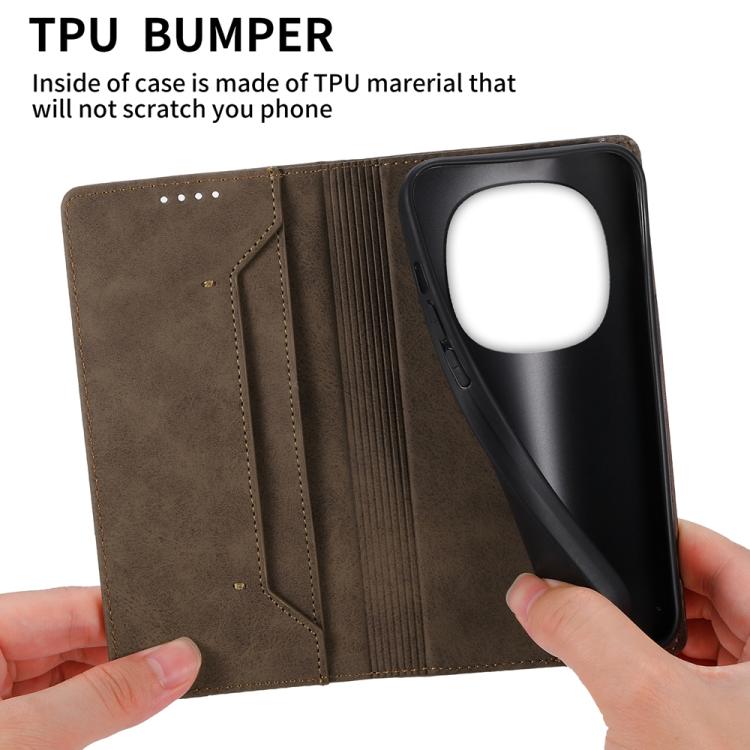 For Redmi Note 14 Pro 4G Business Solid Color Magnetic RFID Leather Phone Case