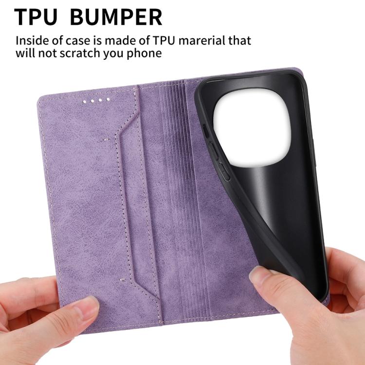 For Redmi Note 14 Pro 4G Business Solid Color Magnetic RFID Leather Phone Case