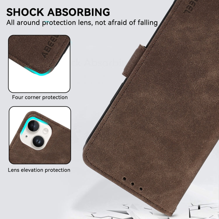 For iPhone 16 Plus ABEEL Frosted Magnetic RFID Leather Phone Case