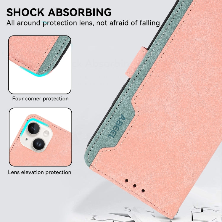 For iPhone 16 Plus ABEEL Color Block Magnetic RFID Leather Phone Case