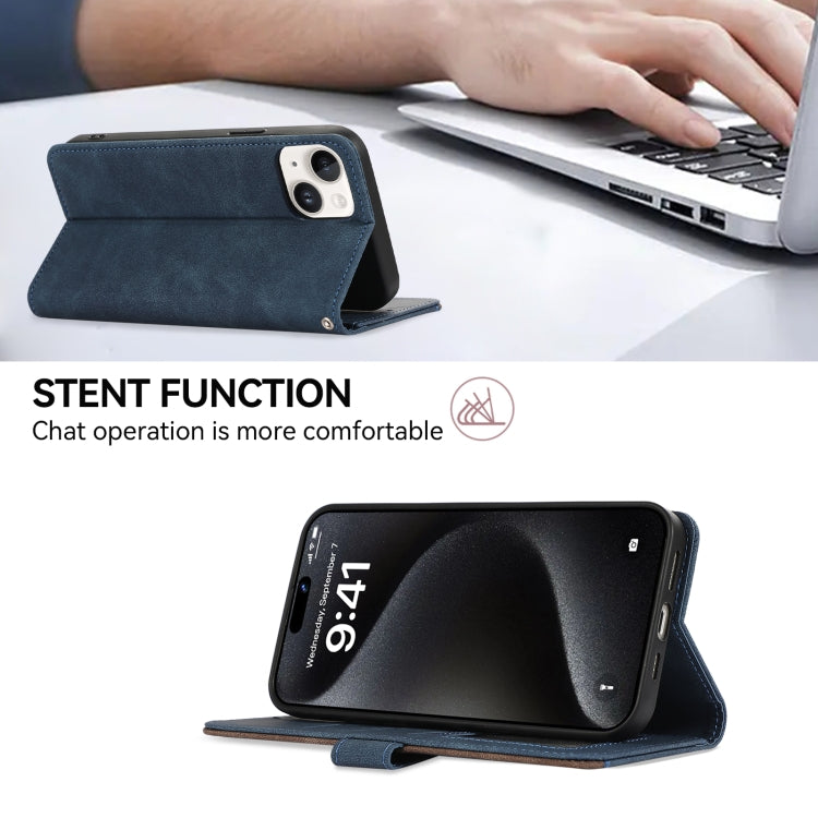 For iPhone 16 Plus ABEEL Color Block Magnetic RFID Leather Phone Case