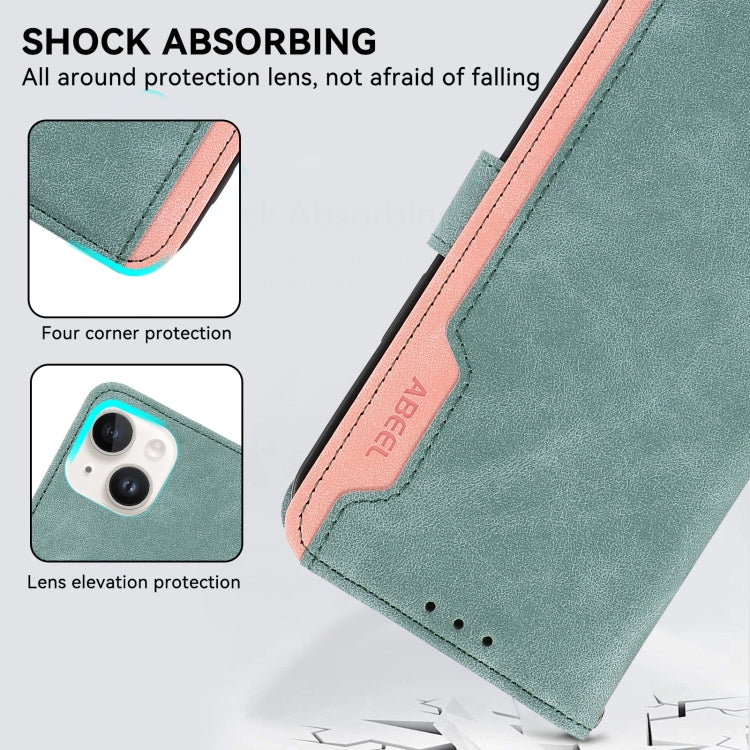For iPhone 16 Plus ABEEL Color Block Magnetic RFID Leather Phone Case