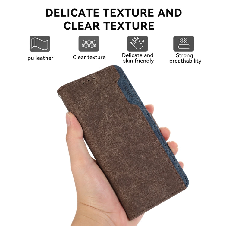 For iPhone 16 Plus ABEEL Color Block Magnetic RFID Leather Phone Case