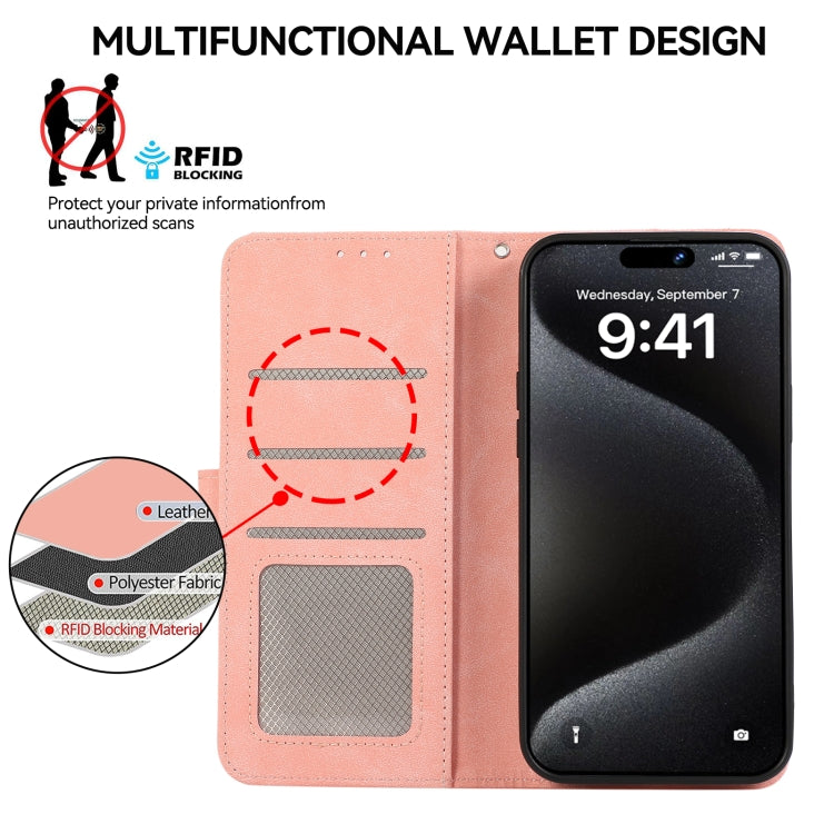 For iPhone 16 ABEEL Color Block Magnetic RFID Leather Phone Case