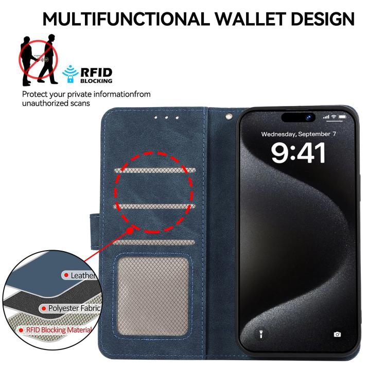 For iPhone 17 Pro ABEEL Color Block Magnetic RFID Leather Phone Case