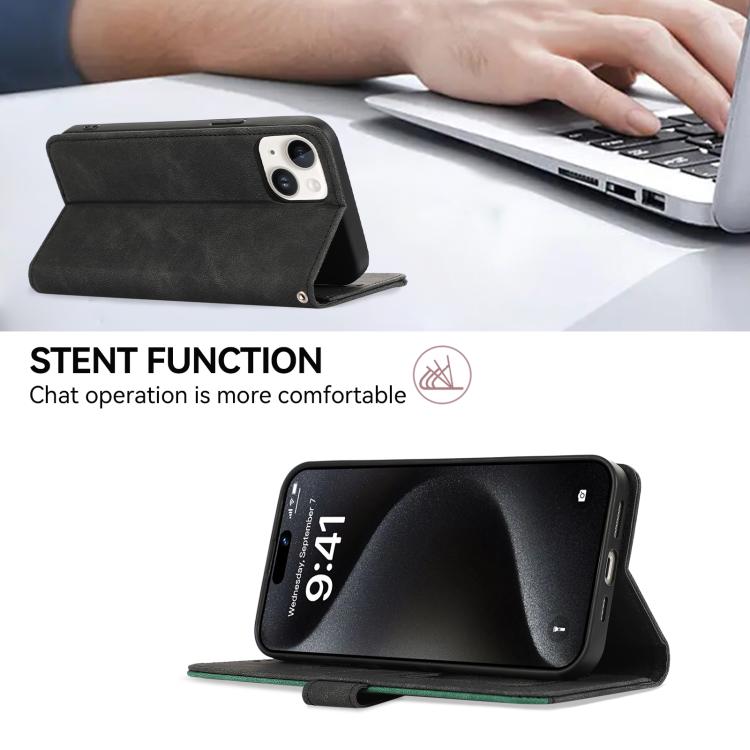 For iPhone 17 Pro Max ABEEL Color Block Magnetic RFID Leather Phone Case