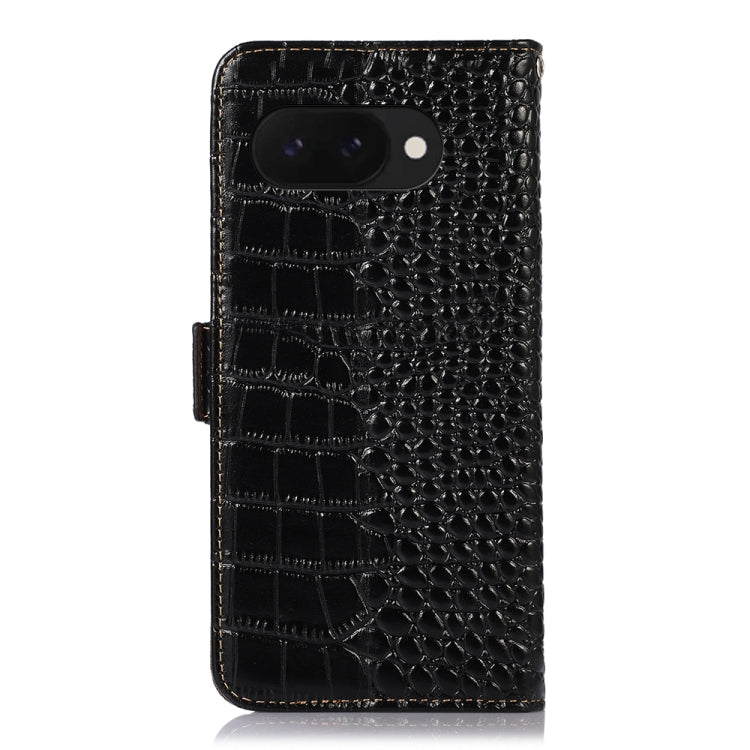 For Google Pixel 9a Crocodile Top Layer Cowhide Leather Phone Case