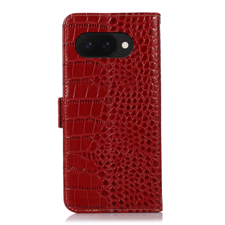 For Google Pixel 9a Crocodile Top Layer Cowhide Leather Phone Case